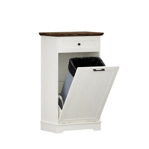 English Elm 13 Gallon Tilt Out Wood Trash Cabinet with Drawer Antique White Kitchen Storage Unit W808P477209