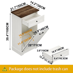 English Elm 13 Gallon Tilt Out Wood Trash Cabinet with Drawer Antique White Kitchen Storage Unit W808P477209
