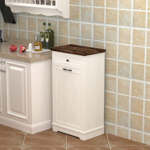 English Elm 13 Gallon Tilt Out Wood Trash Cabinet with Drawer Antique White Kitchen Storage Unit W808P477209