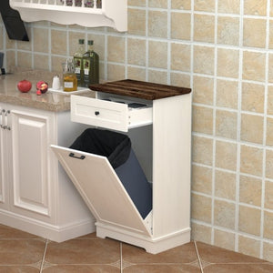 English Elm 13 Gallon Tilt Out Wood Trash Cabinet with Drawer Antique White Kitchen Storage Unit W808P477209