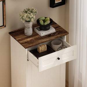 English Elm 13 Gallon Tilt Out Wood Trash Cabinet with Drawer Antique White Kitchen Storage Unit W808P477209