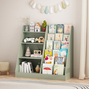 English Elm Kids Four Tier MDF Bookcase with Toy Storage Bins for Nursery and Playroom W808P478072
