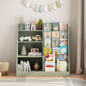 English Elm Kids Four Tier MDF Bookcase with Toy Storage Bins for Nursery and Playroom W808P478072
