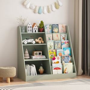 English Elm Kids Four Tier MDF Bookcase with Toy Storage Bins for Nursery and Playroom W808P478072
