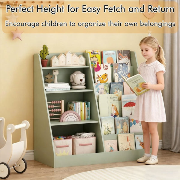 English Elm Kids Four Tier MDF Bookcase with Toy Storage Bins for Nursery and Playroom W808P478072