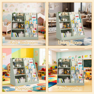 English Elm Kids Four Tier MDF Bookcase with Toy Storage Bins for Nursery and Playroom W808P478072