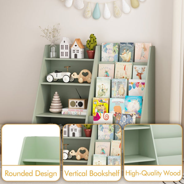 English Elm Kids Four Tier MDF Bookcase with Toy Storage Bins for Nursery and Playroom W808P478072