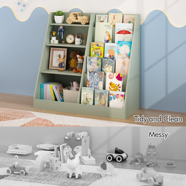 English Elm Kids Four Tier MDF Bookcase with Toy Storage Bins for Nursery and Playroom W808P478072