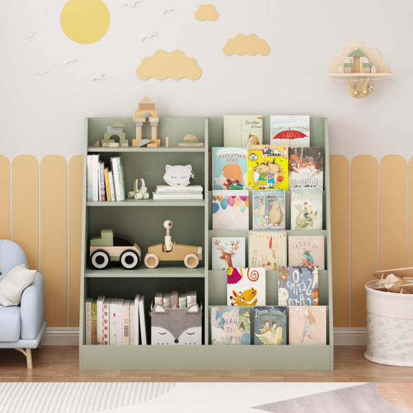 English Elm Kids Four Tier MDF Bookcase with Toy Storage Bins for Nursery and Playroom W808P478072