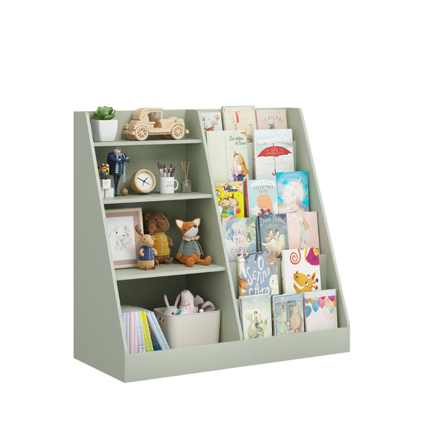 English Elm Kids Four Tier MDF Bookcase with Toy Storage Bins for Nursery and Playroom W808P478072