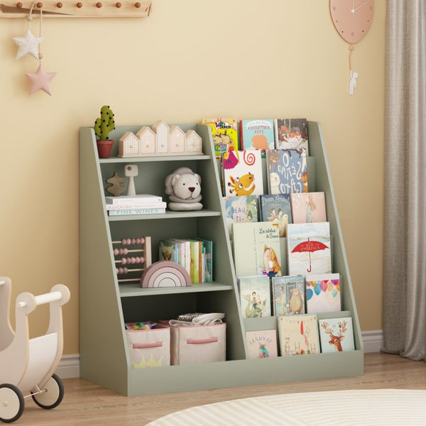 English Elm Kids Four Tier MDF Bookcase with Toy Storage Bins for Nursery and Playroom W808P478072