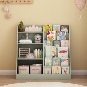 English Elm Kids Four Tier MDF Bookcase with Toy Storage Bins for Nursery and Playroom W808P478072