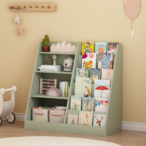 English Elm Kids Four Tier MDF Bookcase with Toy Storage Bins for Nursery and Playroom W808P478072