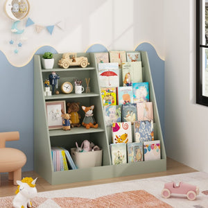 English Elm Kids Four Tier MDF Bookcase with Toy Storage Bins for Nursery and Playroom W808P478072