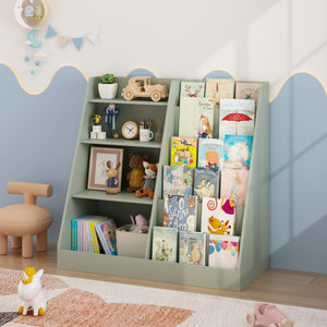 English Elm Kids Four Tier MDF Bookcase with Toy Storage Bins for Nursery and Playroom W808P478072