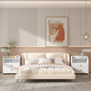 English Elm White MDF Nightstand Curved Panels Two Drawers Open Shelf Modern Bedside Table W808P478303