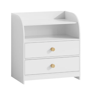 English Elm White MDF Nightstand Curved Panels Two Drawers Open Shelf Modern Bedside Table W808P478303