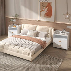 English Elm White MDF Nightstand Curved Panels Two Drawers Open Shelf Modern Bedside Table W808P478303