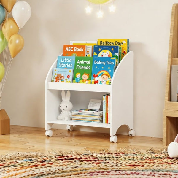 English Elm Kids Rolling Front Display Bookcase 3 Tier MDF Organizer for Playroom and Nursery W808P478304
