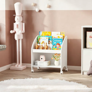English Elm Kids Rolling Front Display Bookcase 3 Tier MDF Organizer for Playroom and Nursery W808P478304