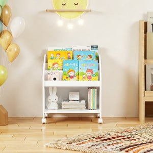 English Elm Kids Rolling Front Display Bookcase 3 Tier MDF Organizer for Playroom and Nursery W808P478304