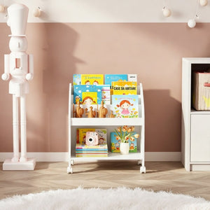 English Elm Kids Rolling Front Display Bookcase 3 Tier MDF Organizer for Playroom and Nursery W808P478304