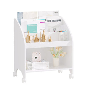 English Elm Kids Rolling Front Display Bookcase 3 Tier MDF Organizer for Playroom and Nursery W808P478304