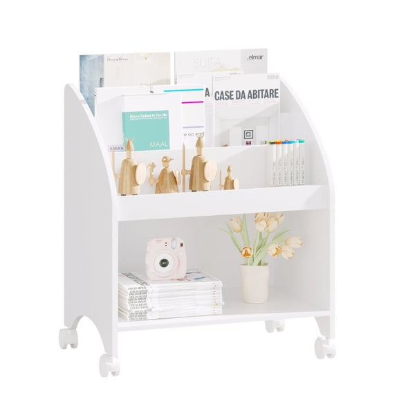 English Elm Kids Rolling Front Display Bookcase 3 Tier MDF Organizer for Playroom and Nursery W808P478304
