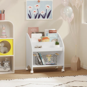 English Elm Kids Rolling Front Display Bookcase 3 Tier MDF Organizer for Playroom and Nursery W808P478304