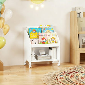 English Elm Kids Rolling Front Display Bookcase 3 Tier MDF Organizer for Playroom and Nursery W808P478304