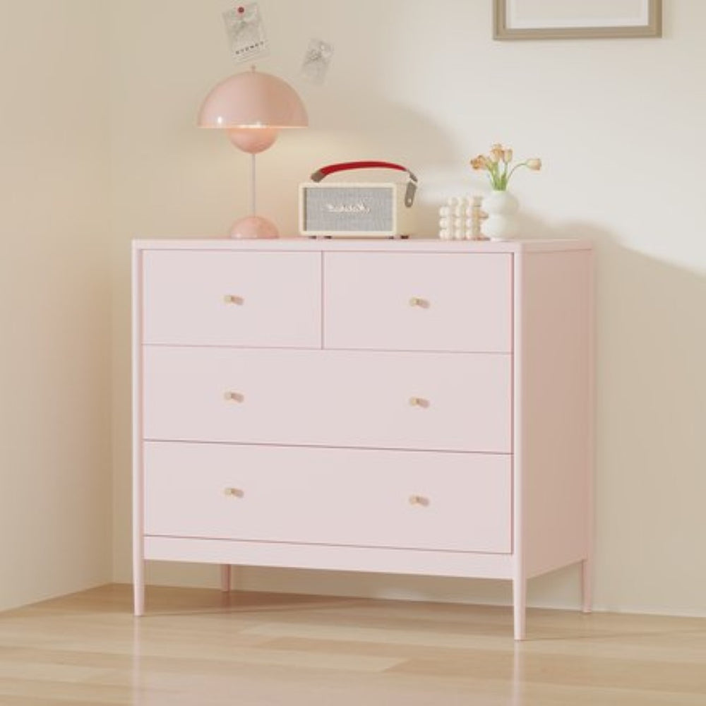English Elm Pink Wooden 4-drawer Kids Dresser with Brass Pulls for Nursery or Toddler Room W808P481578