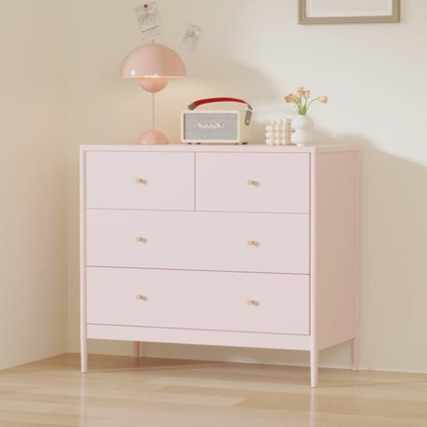 English Elm Pink Wooden 4-drawer Kids Dresser with Brass Pulls for Nursery or Toddler Room W808P481578