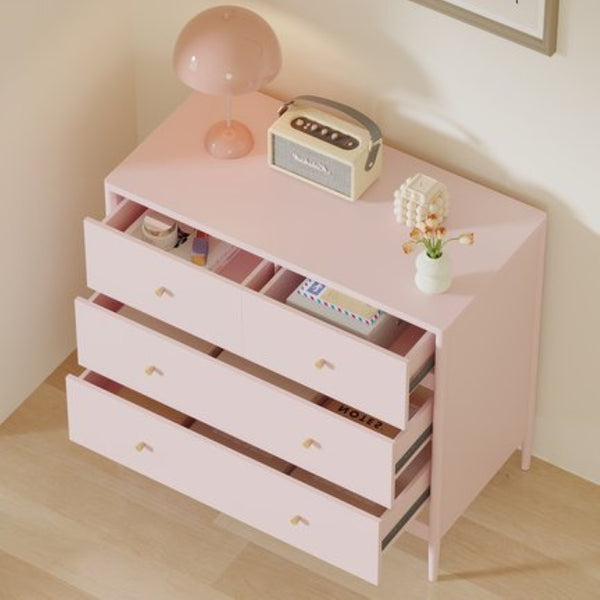 English Elm Pink Wooden 4-drawer Kids Dresser with Brass Pulls for Nursery or Toddler Room W808P481578