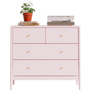 English Elm Pink Wooden 4-drawer Kids Dresser with Brass Pulls for Nursery or Toddler Room W808P481578