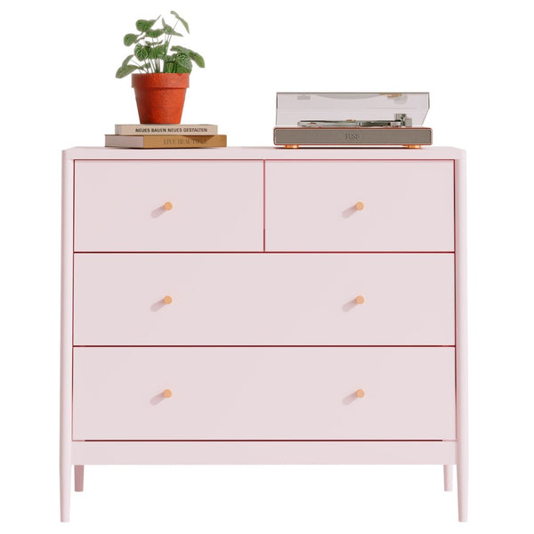 English Elm Pink Wooden 4-drawer Kids Dresser with Brass Pulls for Nursery or Toddler Room W808P481578