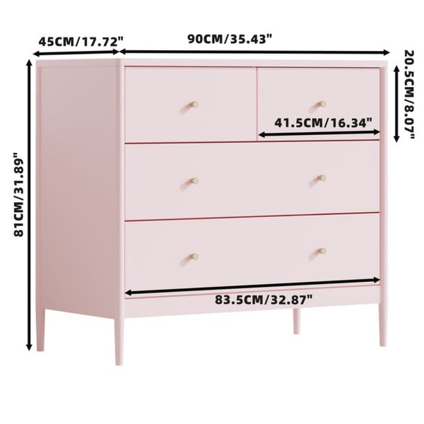English Elm Pink Wooden 4-drawer Kids Dresser with Brass Pulls for Nursery or Toddler Room W808P481578