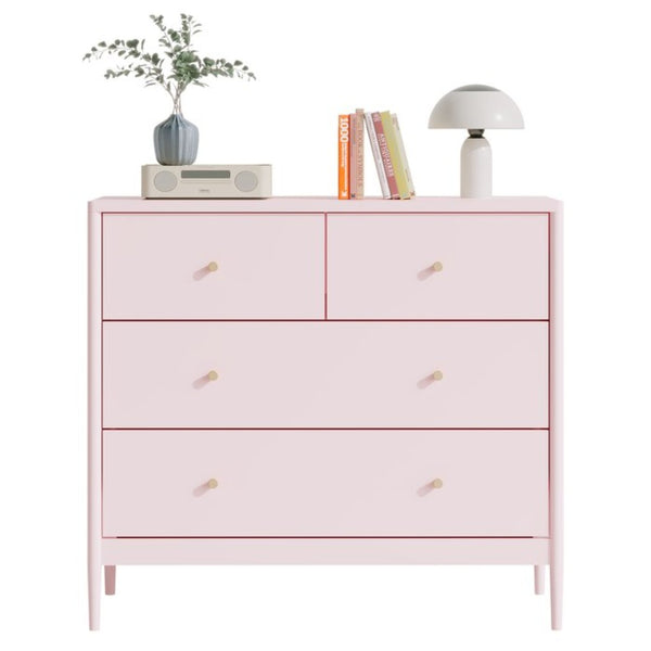 English Elm Pink Wooden 4-drawer Kids Dresser with Brass Pulls for Nursery or Toddler Room W808P481578