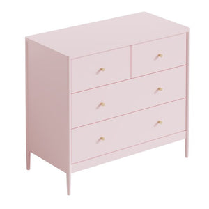 English Elm Pink Wooden 4-drawer Kids Dresser with Brass Pulls for Nursery or Toddler Room W808P481578
