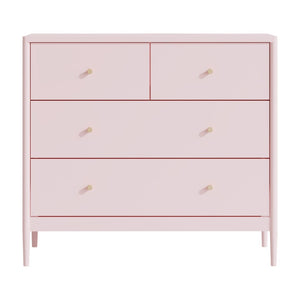 English Elm Pink Wooden 4-drawer Kids Dresser with Brass Pulls for Nursery or Toddler Room W808P481578