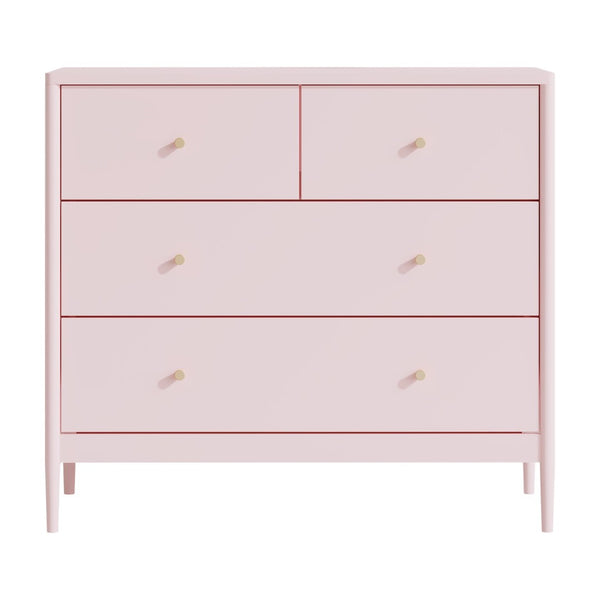 English Elm Pink Wooden 4-drawer Kids Dresser with Brass Pulls for Nursery or Toddler Room W808P481578