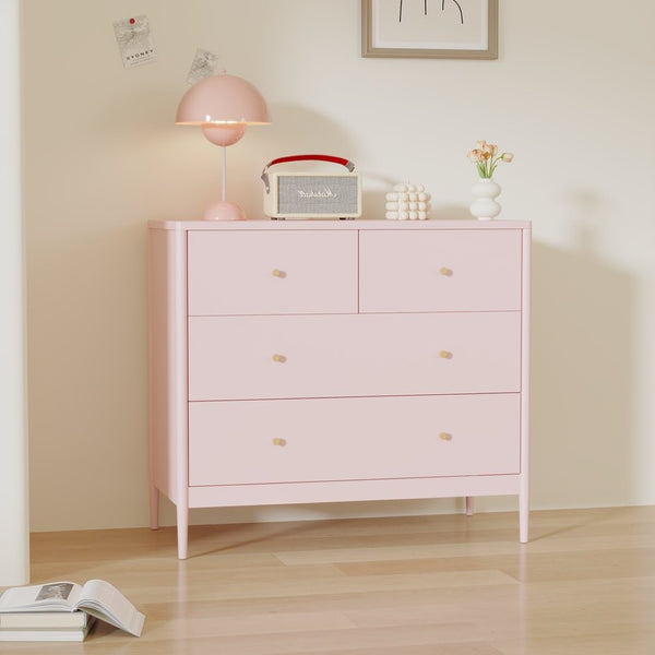English Elm Pink Wooden 4-drawer Kids Dresser with Brass Pulls for Nursery or Toddler Room W808P481578