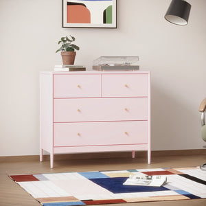 English Elm Pink Wooden 4-drawer Kids Dresser with Brass Pulls for Nursery or Toddler Room W808P481578