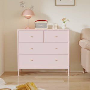 English Elm Pink Wooden 4-drawer Kids Dresser with Brass Pulls for Nursery or Toddler Room W808P481578