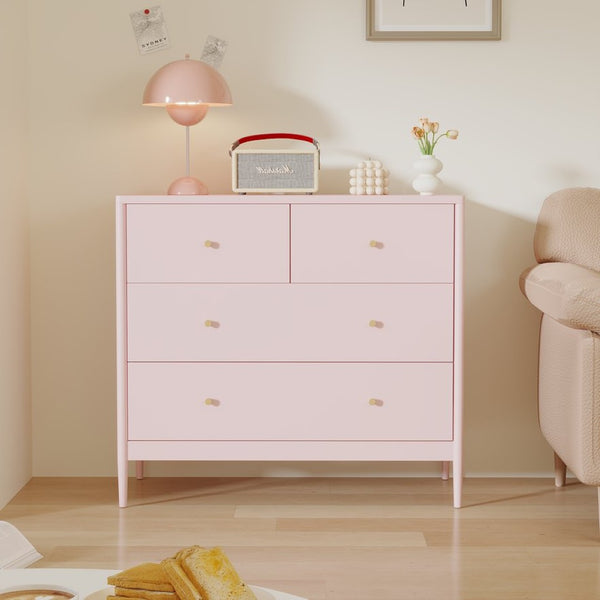 English Elm Pink Wooden 4-drawer Kids Dresser with Brass Pulls for Nursery or Toddler Room W808P481578