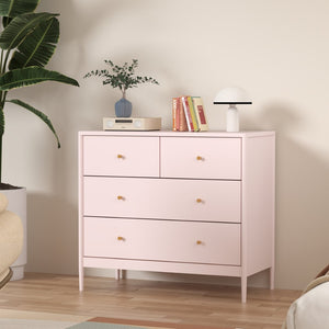 English Elm Pink Wooden 4-drawer Kids Dresser with Brass Pulls for Nursery or Toddler Room W808P481578