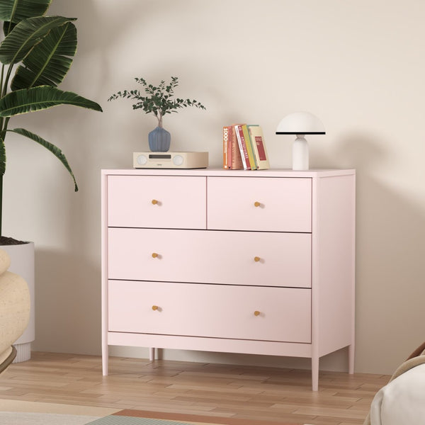 English Elm Pink Wooden 4-drawer Kids Dresser with Brass Pulls for Nursery or Toddler Room W808P481578