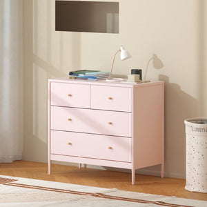 English Elm Pink Wooden 4-drawer Kids Dresser with Brass Pulls for Nursery or Toddler Room W808P481578