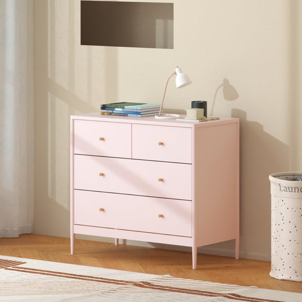 English Elm Pink Wooden 4-drawer Kids Dresser with Brass Pulls for Nursery or Toddler Room W808P481578