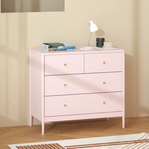 English Elm Pink Wooden 4-drawer Kids Dresser with Brass Pulls for Nursery or Toddler Room W808P481578