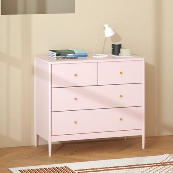 English Elm Pink Wooden 4-drawer Kids Dresser with Brass Pulls for Nursery or Toddler Room W808P481578